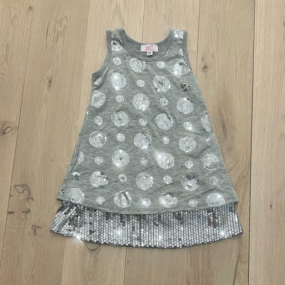 Sofi Clothing Toddler Girl's Sequins Sleeveless Jersey Dress Gray Silver 3T - Picture 4 of 11